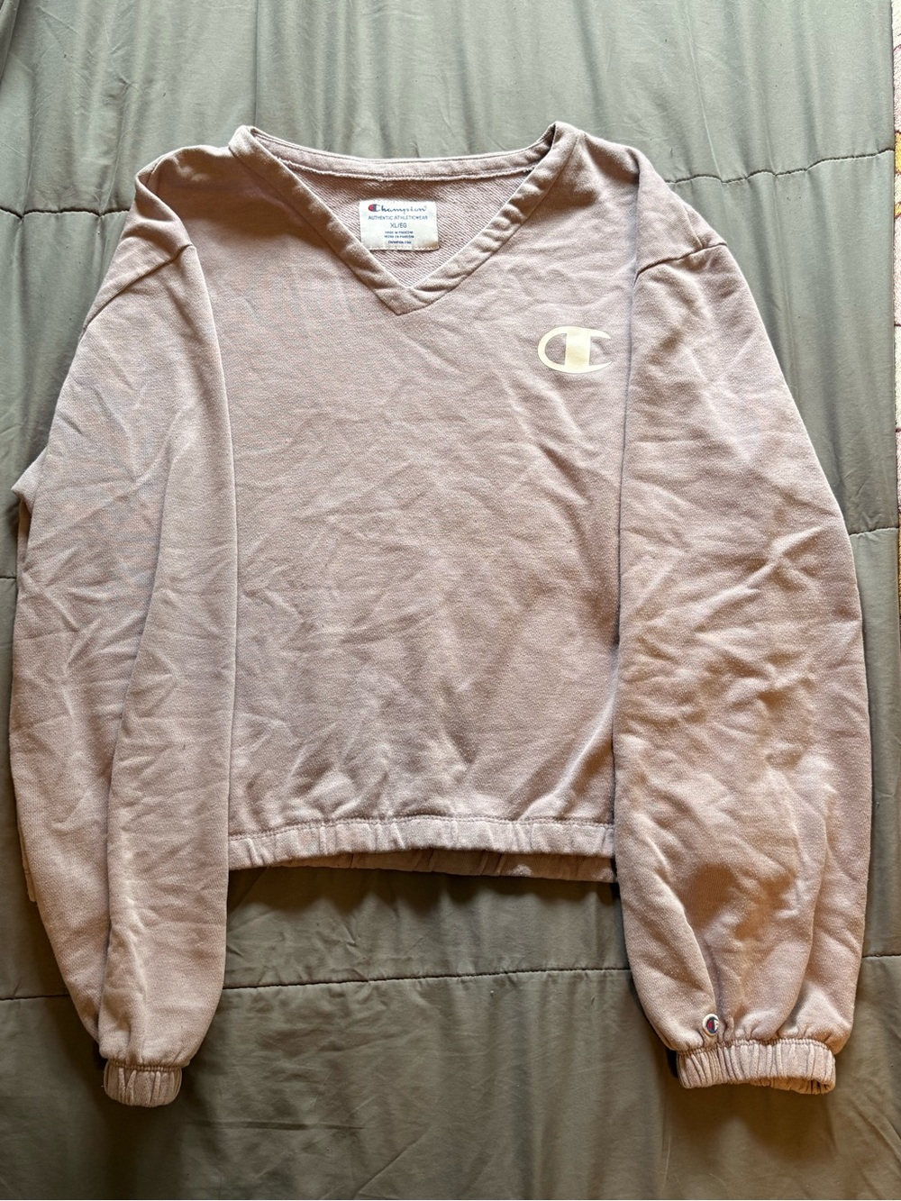 Champion V-Neck Cropped Sweatshirt - Light Mauve